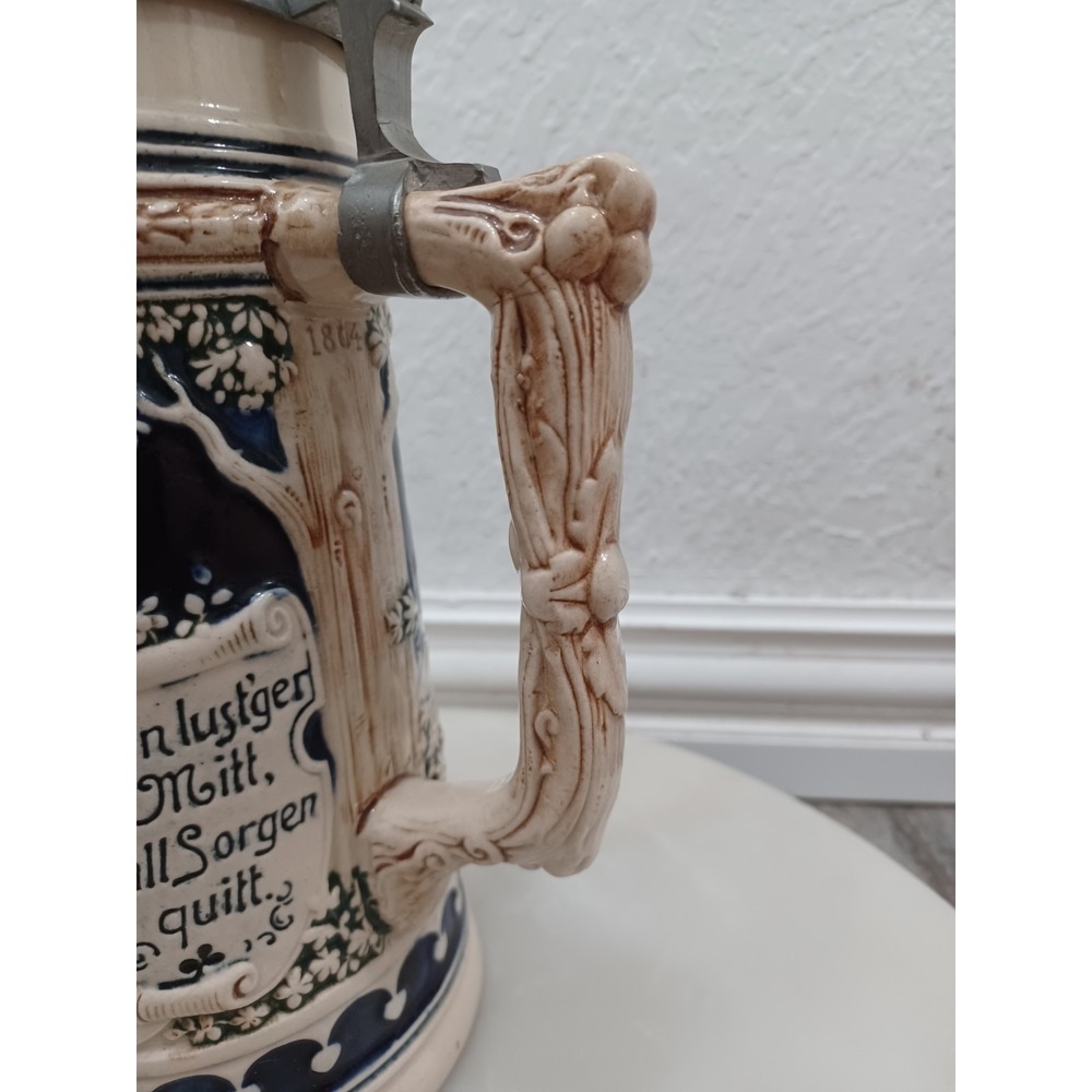 Old Vintage Ceramic/Porcelain Musical Beer Stein/Mug/Cup w/Metal Lid 10 5/8"Tall - Picture 3 of 12